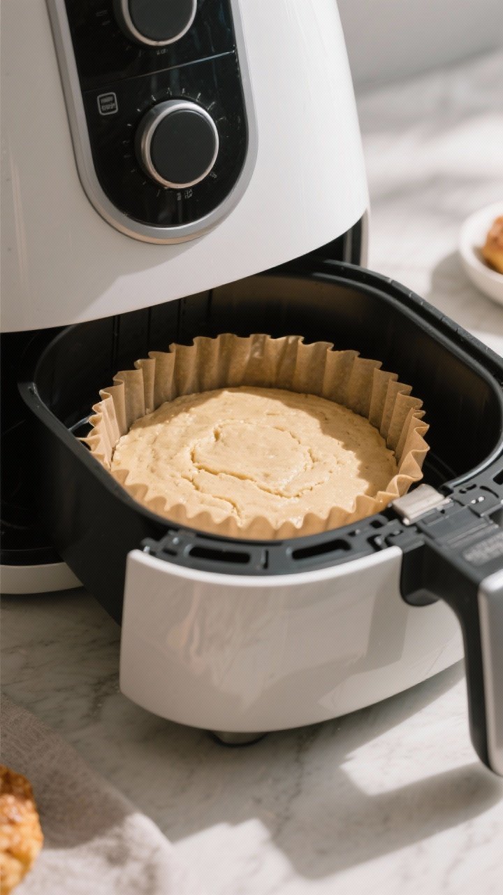 5 inches deep; clean, modern air fryer interior, natural side light, minimal props, showing set edge