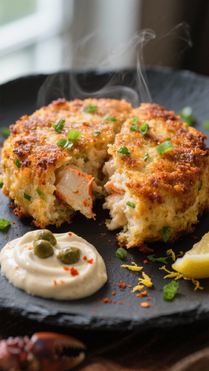 Close up just cooked crab cake from air fryer