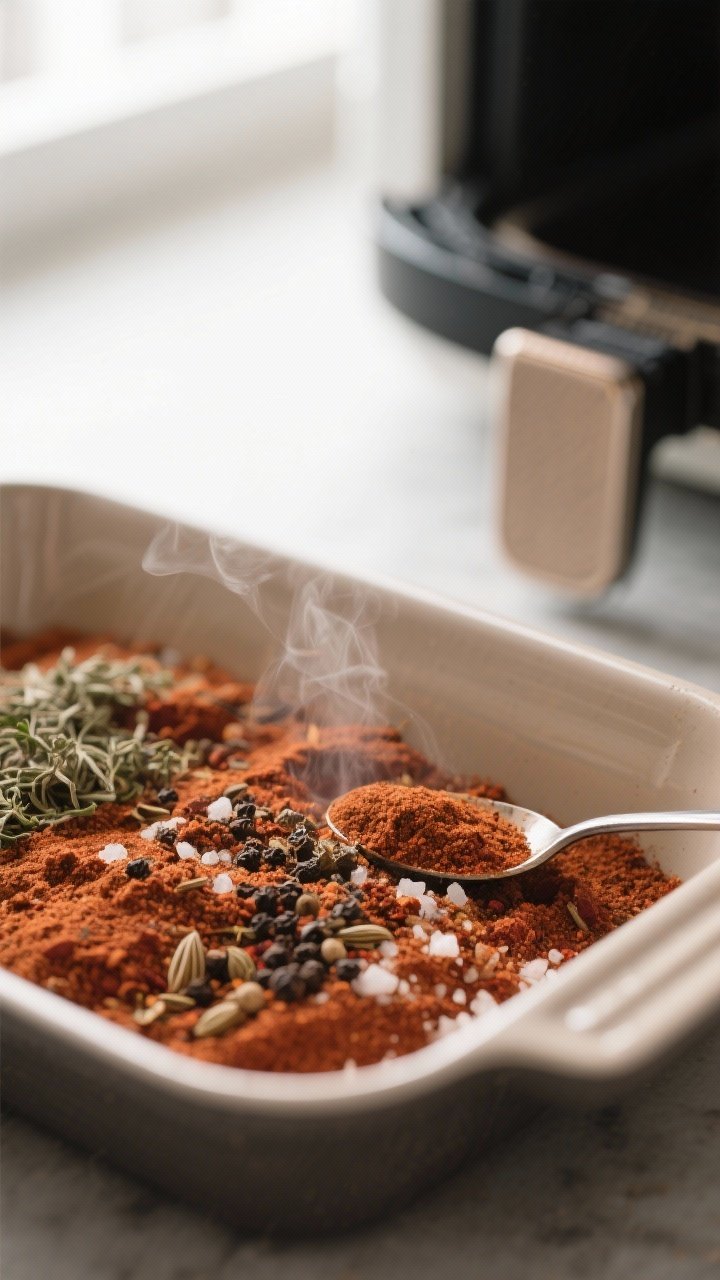 Close-up detail: A shallow-depth-of-field shot of the freshly toasted taco seasoning blend cooling i