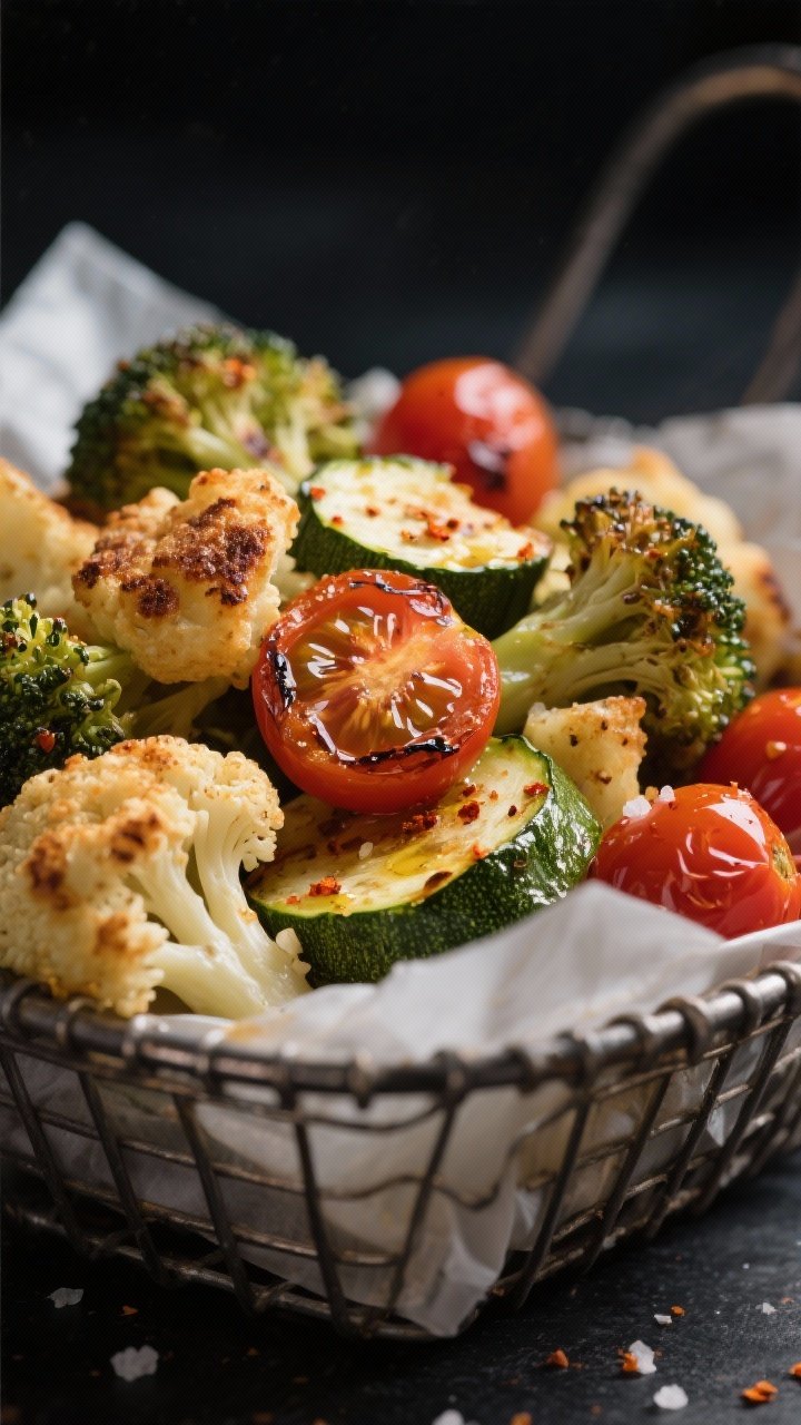 Air fried vegetable medley close-up