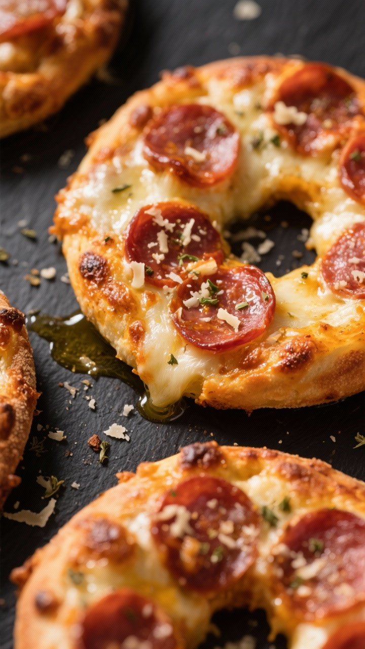 Close-up detail: Air Fryer Pizza Wheels just out of the fryer, edges golden and blistered with bubbl