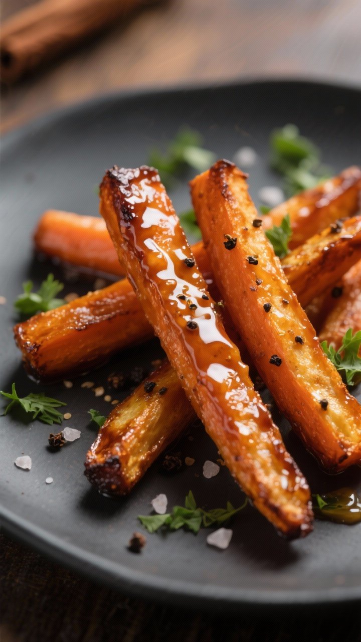 Close-up of maple glazed carrots cooked in the air fryer