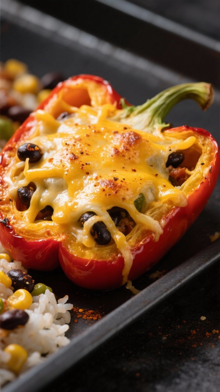 Close-up detail: Melty, golden-bubbled shredded cheddar and Monterey Jack topping over taco-stuffed 