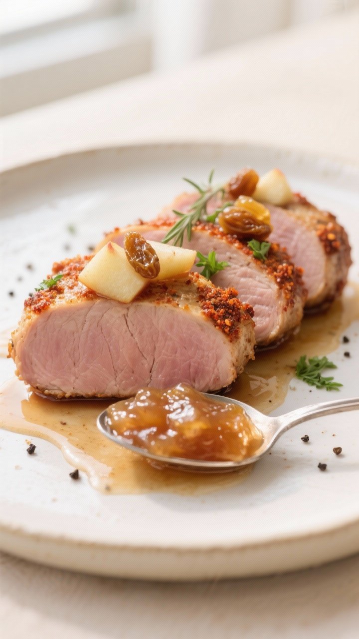 Close-up of sliced air fried pork tenderloin texture similar to chops