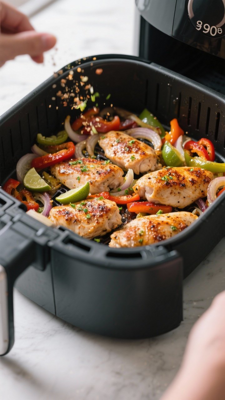 Cooking process: Air fryer basket at 390°F filled with a single, well-spread layer of seasoned chic