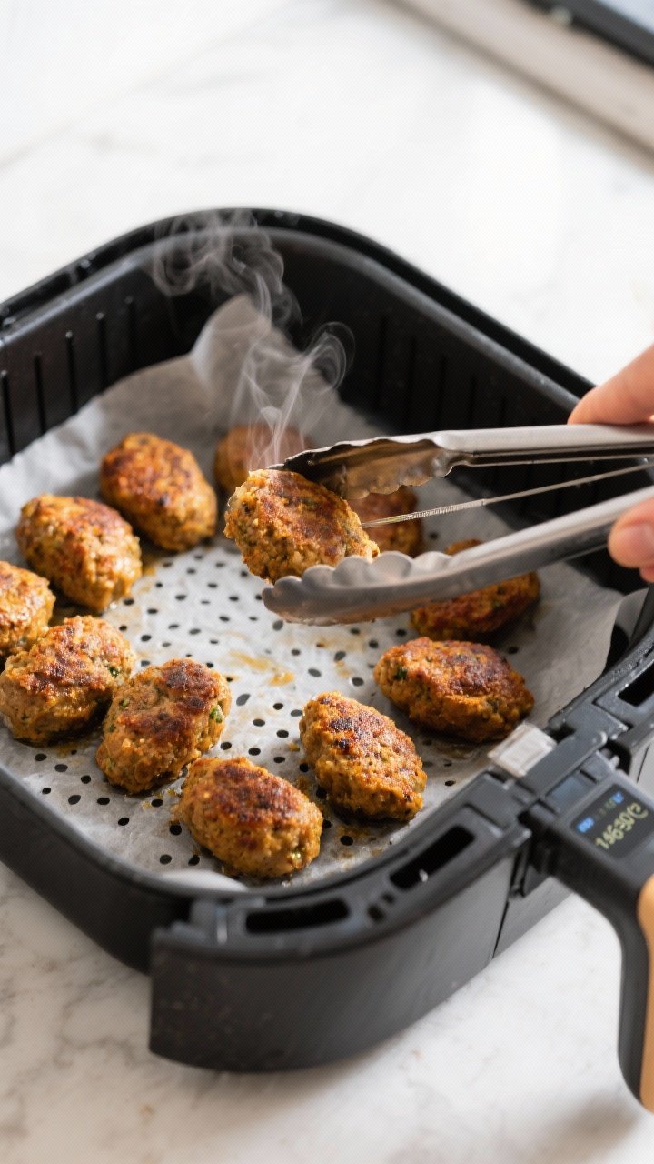 Cooking process: Koftas shaped into uniform 3–4 inch ovals arranged in a single layer in an air fr