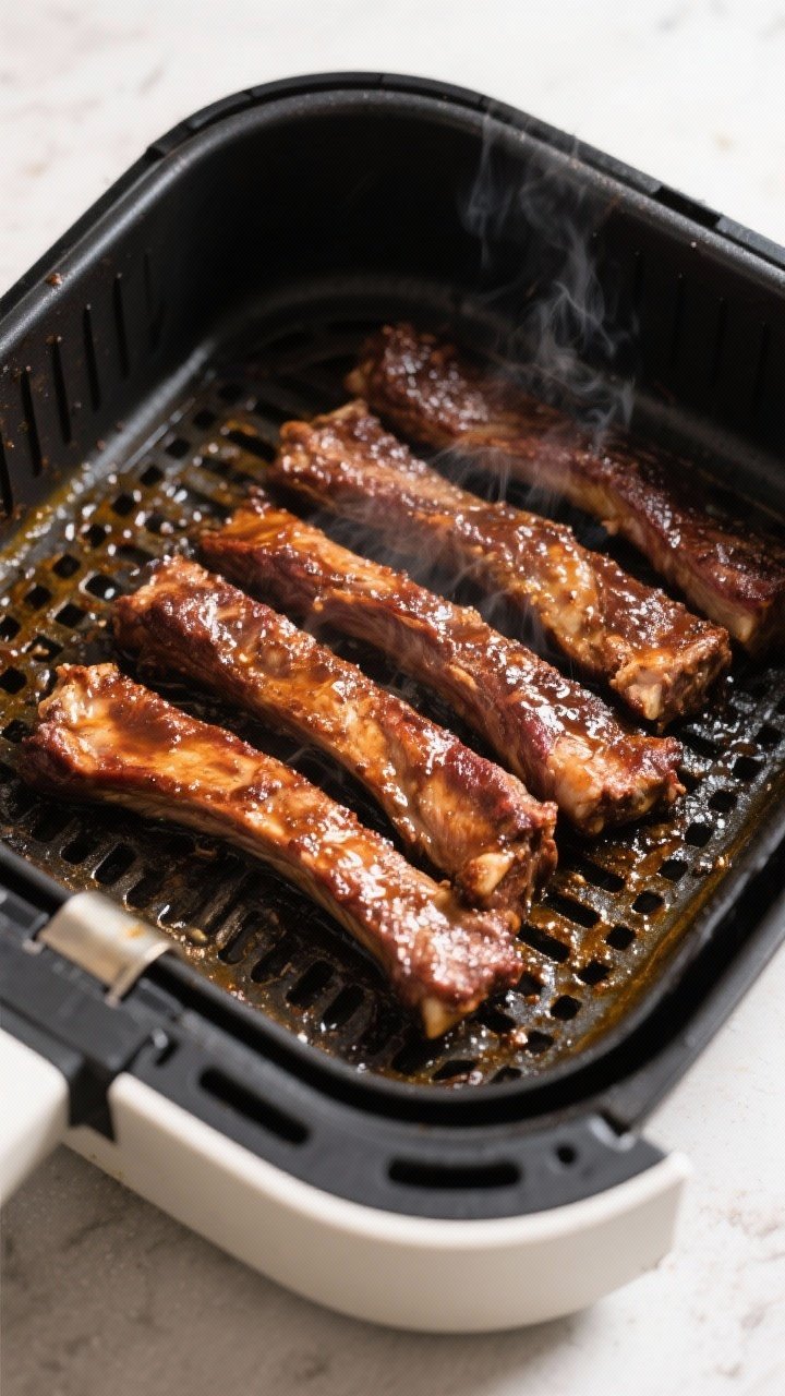 Cooking process: Overhead shot of a preheated air fryer basket at 400°F with a single, well-spaced 