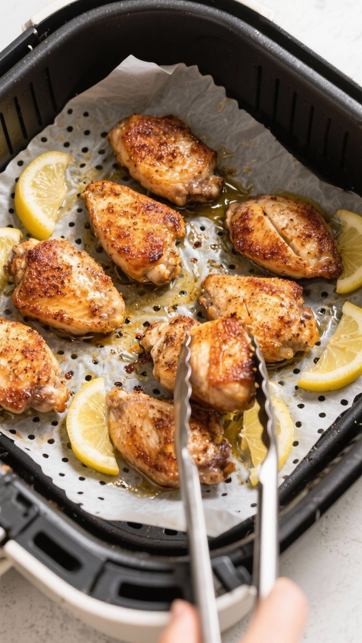 Cooking process: Overhead shot of seasoned harders arranged in a single layer inside a preheated air