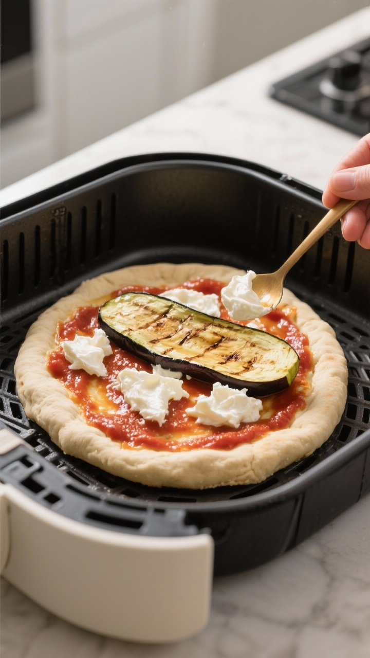 Cooking process: Overhead shot of the par-cook step—oiled and lightly puffed 6–8 inch crust in t