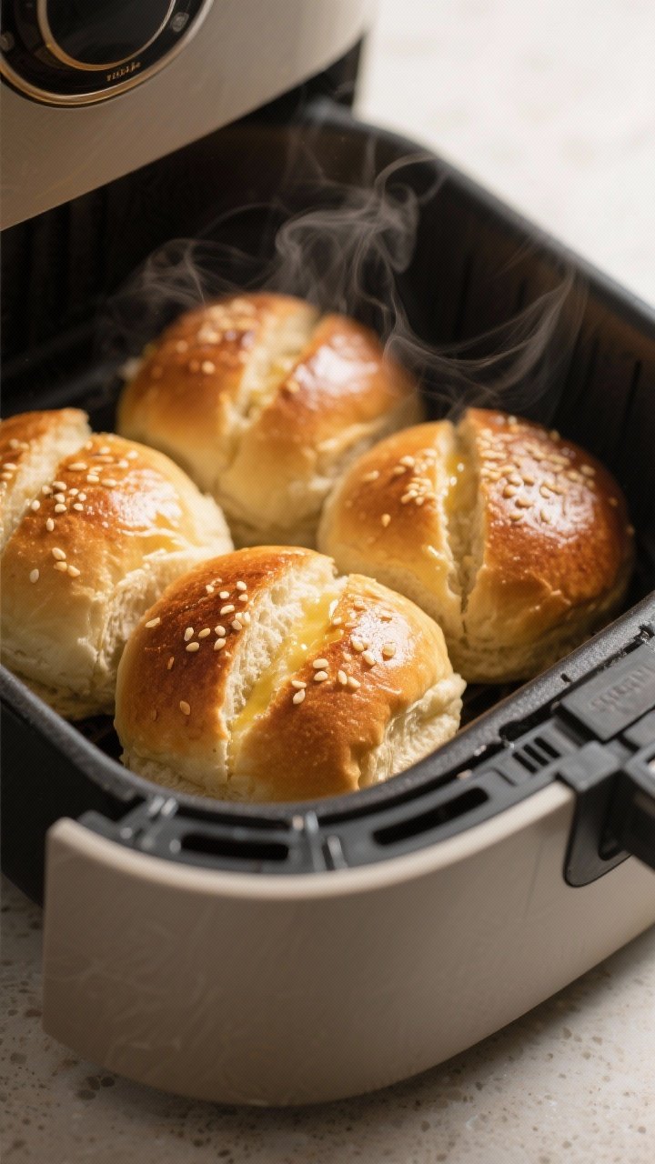 Cooking process: Toasted slider buns in the air fryer, cut-side up and lightly golden with a brushed