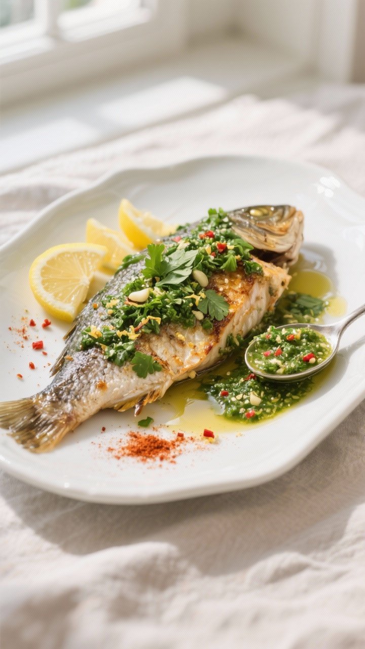 Final dish presentation: Beautifully plated Air Fryer Roast Harders on a white ceramic platter, gene