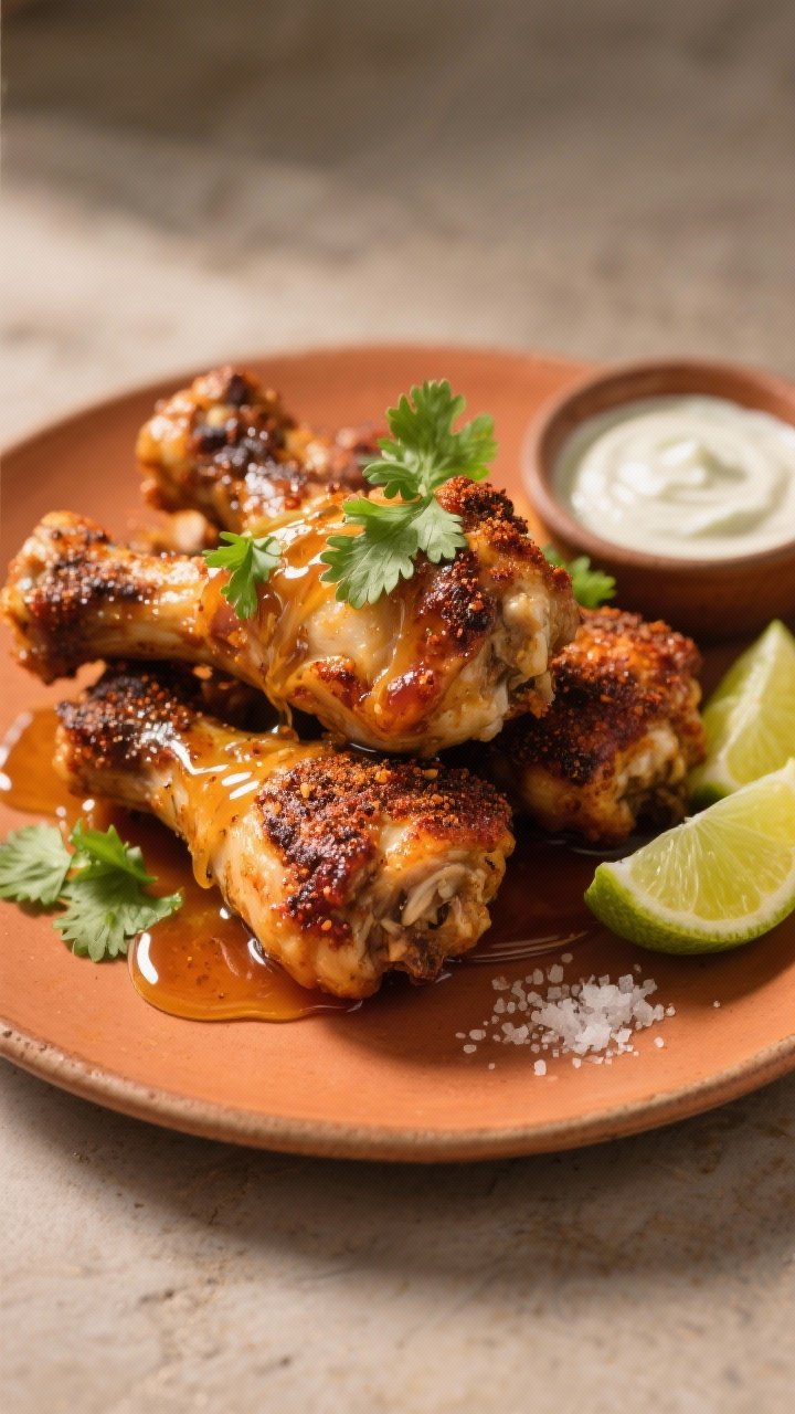 Final dish presentation: Restaurant-quality plating of Air Fryer Smokey Spice Rub Drumsticks stacked