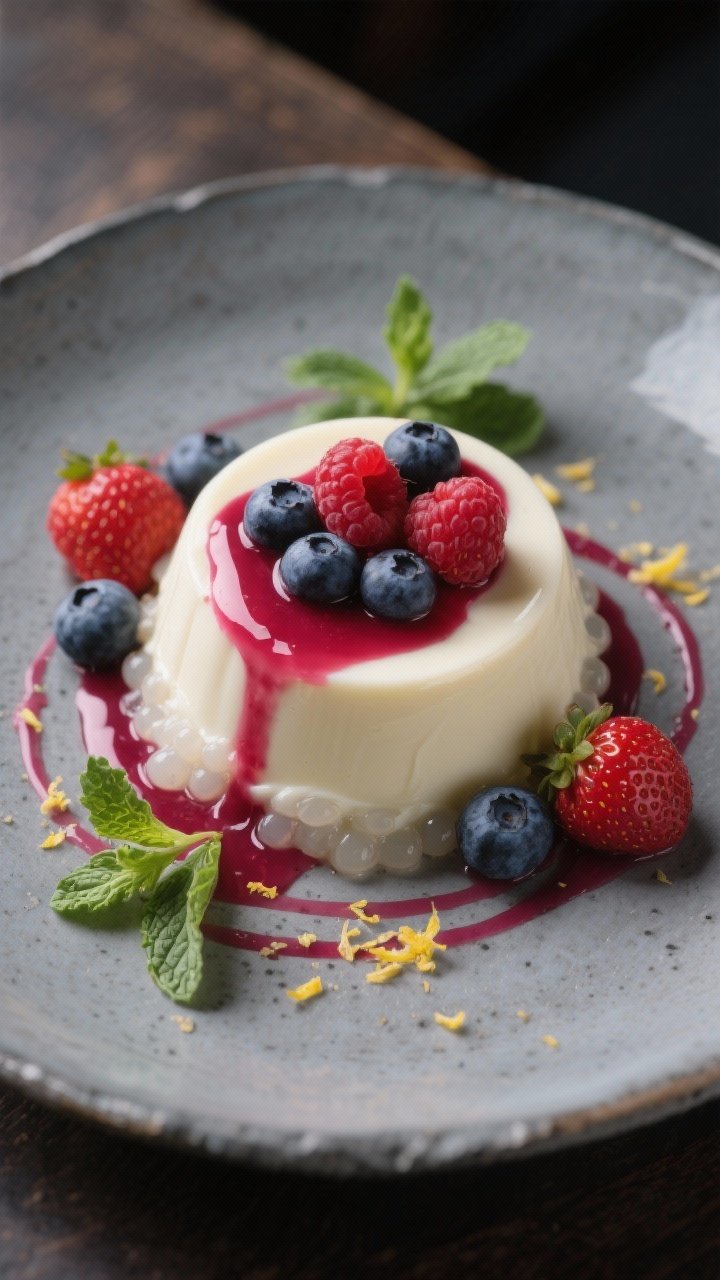 Final dish presentation: Restaurant-quality plating of condensed milk and sago pudding unmolded onto