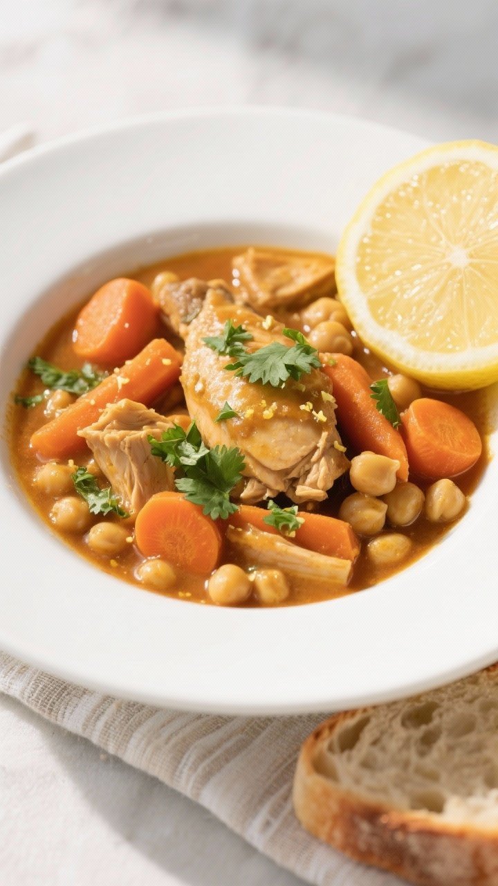 Final dish presentation: Restaurant-quality plating of Air Fryer Chicken and Carrot Stew with Chickp