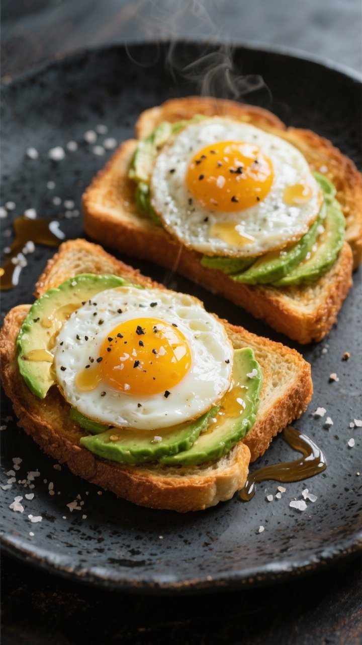 Final dish presentation: Savory twist plating—two slices of air-fried Not-so-Frenchie toast topped