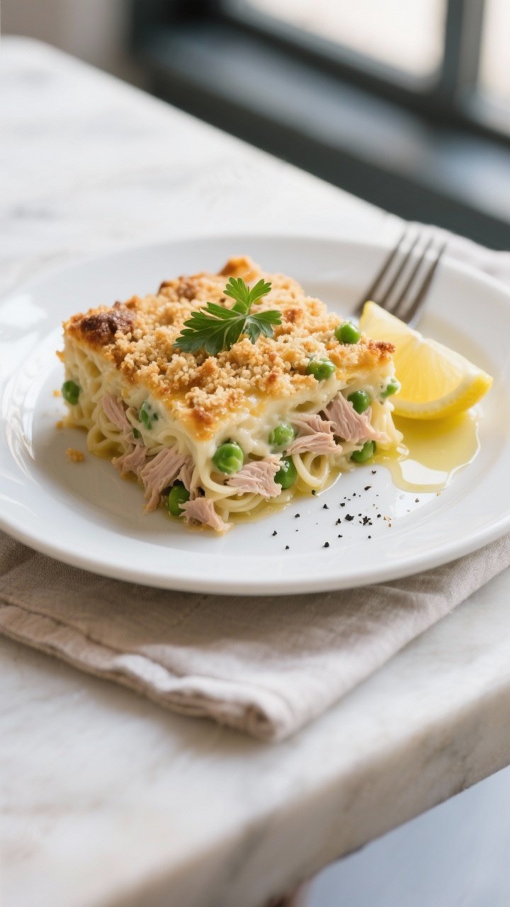 Final plated dish — cozy, restaurant-quality serving: Beautifully plated slice of Air Fryer Tuna N