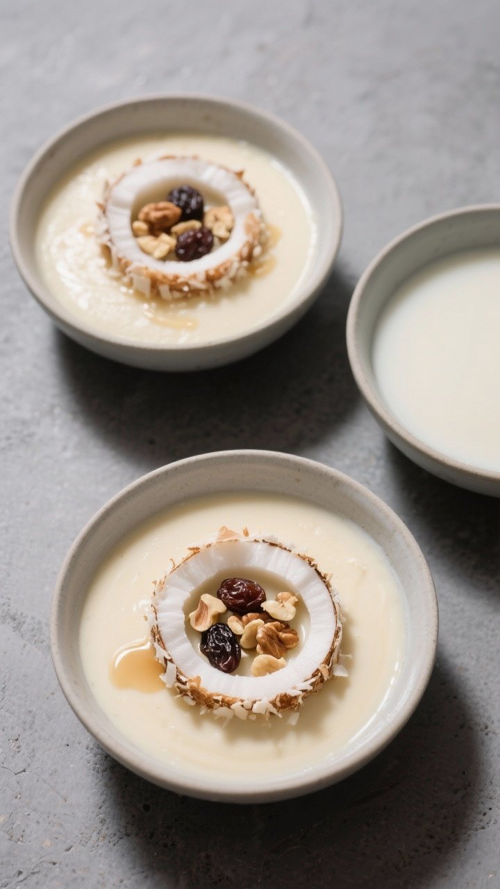 Tasty top view – Chilled pudding presentation: Overhead shot of chilled, thicker boeber set like a