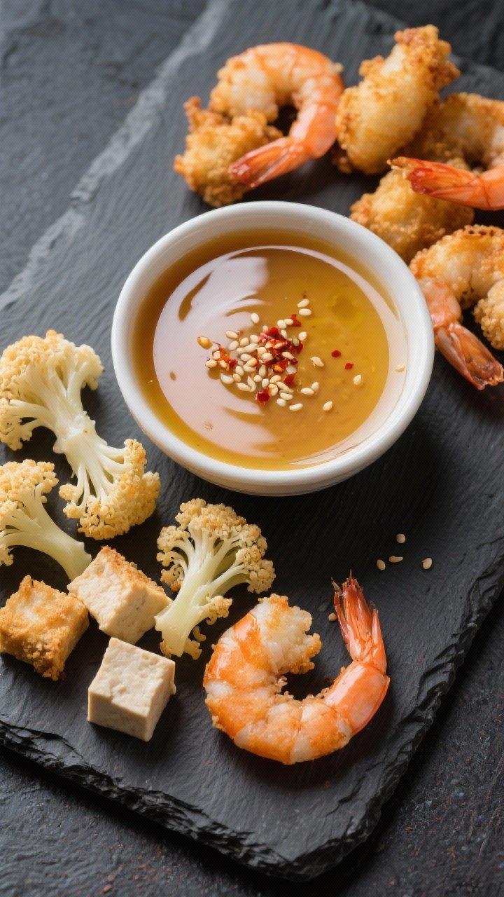 Tasty top view: Overhead dip spread featuring a small bowl of the sauce with a mirror-like sheen, su