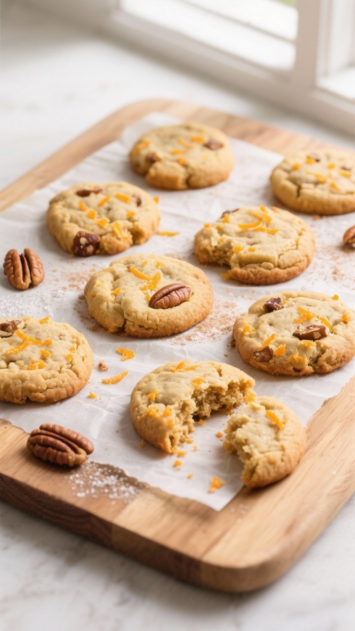 Tasty top view: Overhead scene of a small-batch cookie spread—6–8 cookies with golden edges and 