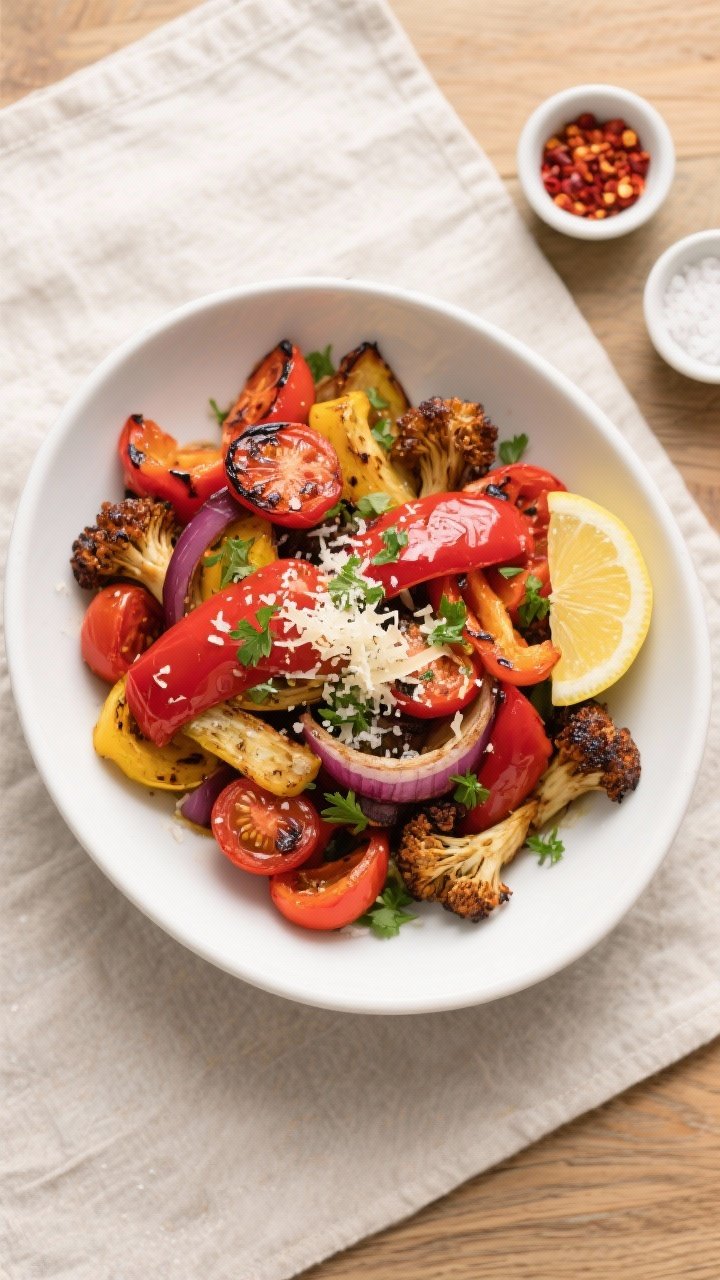 Finished air fryer vegetable medley with chicken-friendly flavors