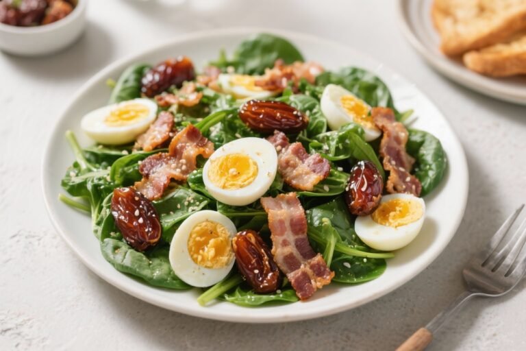 Air Fryer Spinach Salad With Boiled Eggs, Bacon and Dates – A Warm, Sweet-Savory Classic