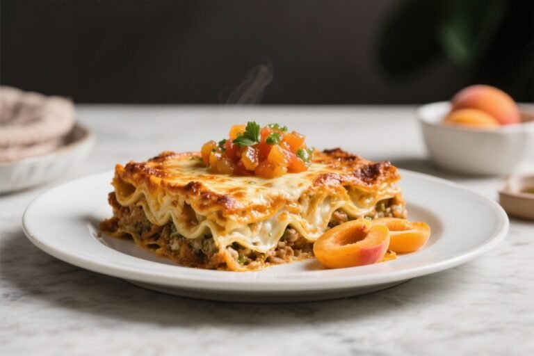 Air Fryer Bobotie Lasagna with Apricot Salsa – A Cozy, Flavor-Packed Twist