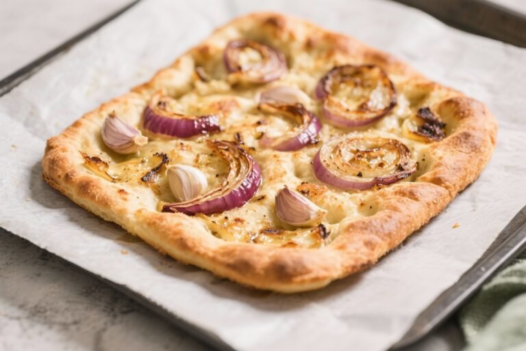 Air Fryer Roast Onion and Garlic Focaccia – Golden, Fluffy, and Packed With Flavor