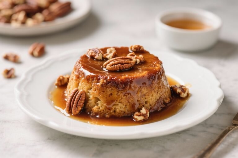 Air Fryer Syrupy Brandy Pudding With Pecan Nuts – A Cozy, Festive Dessert