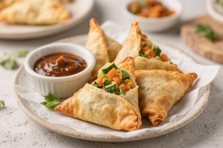 Air Fryer Veggie Samosas with Tamarind Chutney – Crispy, Light, and Packed with Flavor