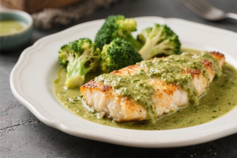 Air Fryer Baked Fish Fillets With Green Curry Sauce and Broccoli – Fast, Fresh, and Flavorful