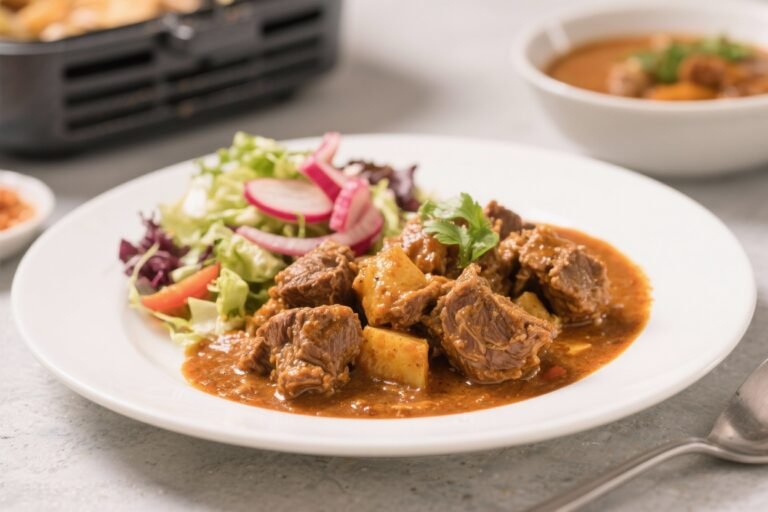 Air Fryer Sweet Lamb Curry with Pickled Salad – A Cozy, Bright Weeknight Dinner