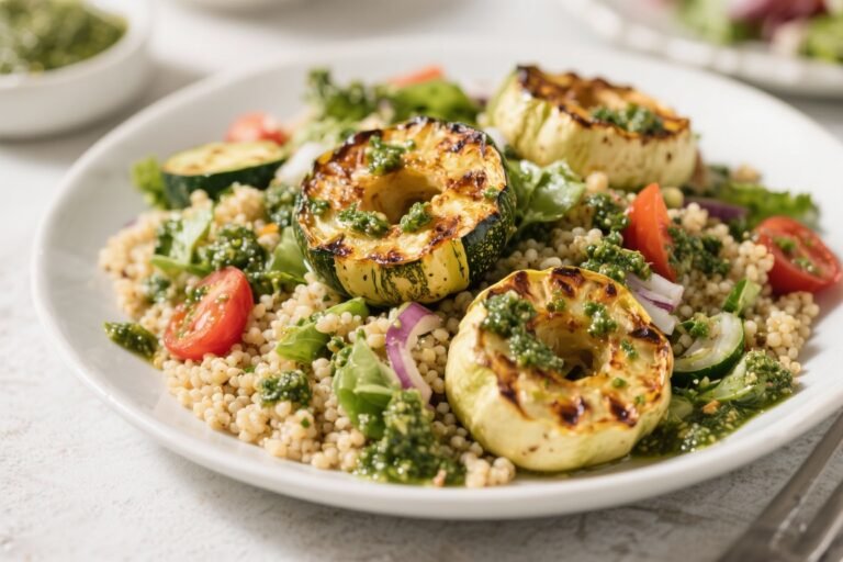 Air Fryer Roasted Patty Pan and Couscous Salad with Homemade Pesto — A Fresh, Bright Weeknight Bowl