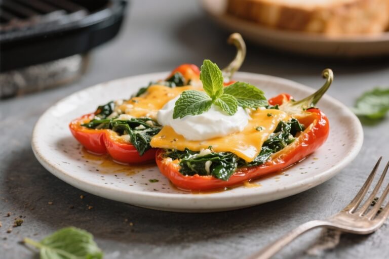 Air Fryer Cheese and Spinach Peppers with Mint Yoghurt – Easy, Fresh, and Flavorful