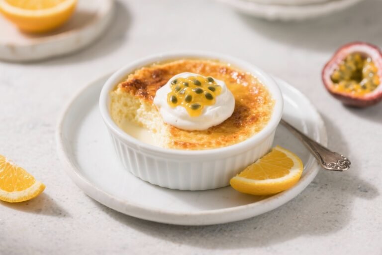 Air Fryer Baked Citrus Buttermilk Pudding with Granadilla Cream – Light, Tangy, and Comforting