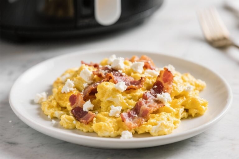 Air Fryer Scrambled Eggs With Bacon and Feta – A Quick, Protein-Packed Breakfast