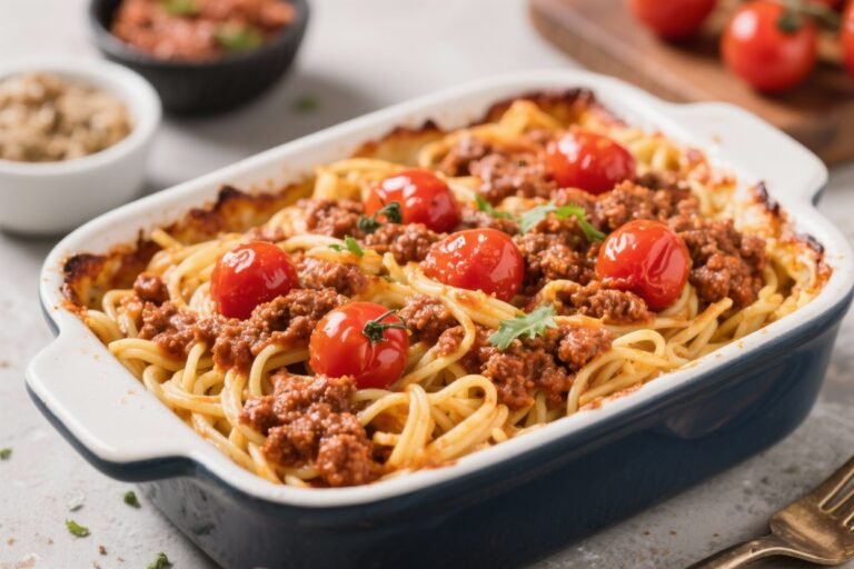 Air Fryer Bolognese and Noodle Bake With Cherry Tomatoes — Comfort Food Made Easy