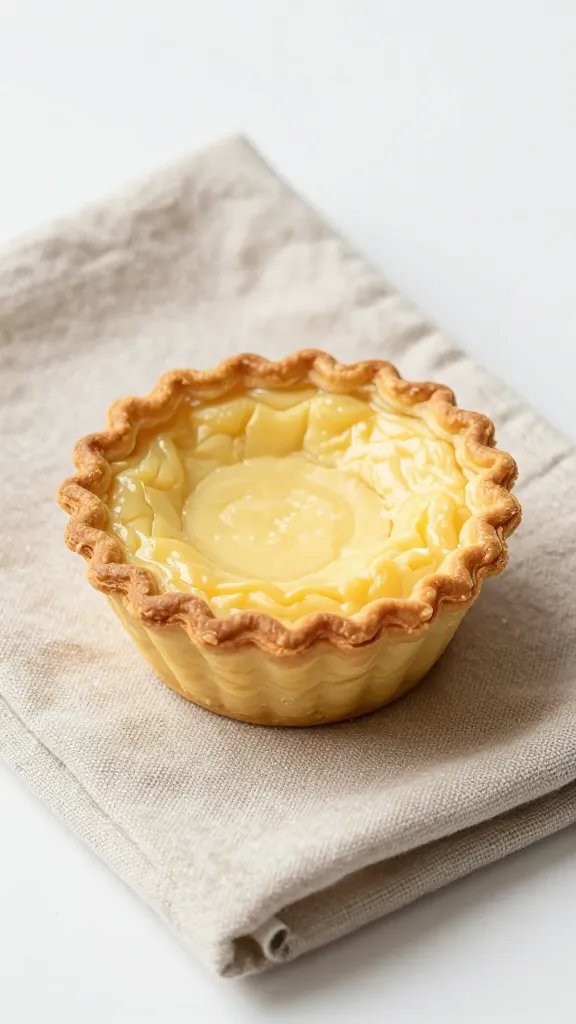 single vegetarian mini quiche on linen napkin