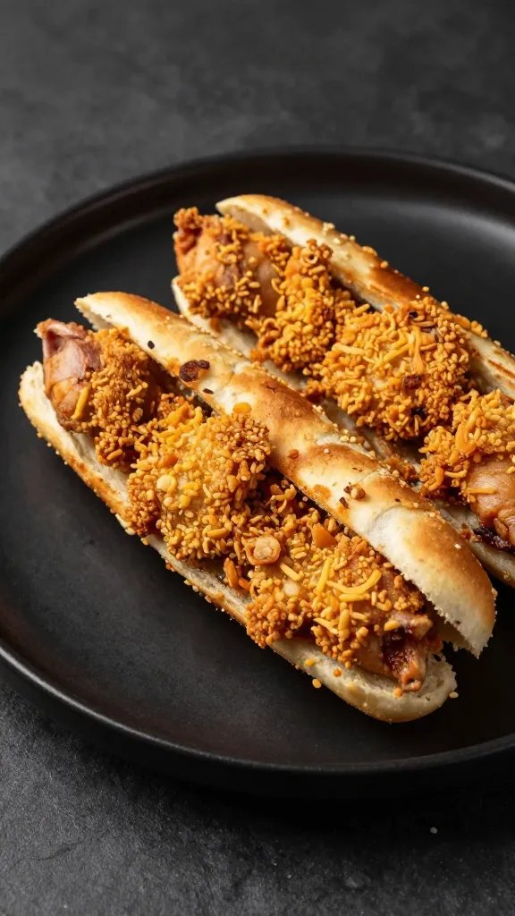 extra-crispy pig in a blanket on matte black plate