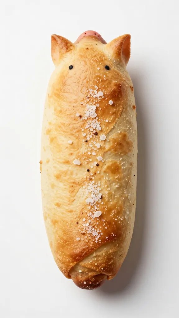 single pig in a blanket with flaky salt crystals