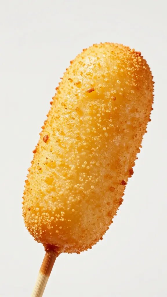 closeup golden mini corn dog with crisp batter