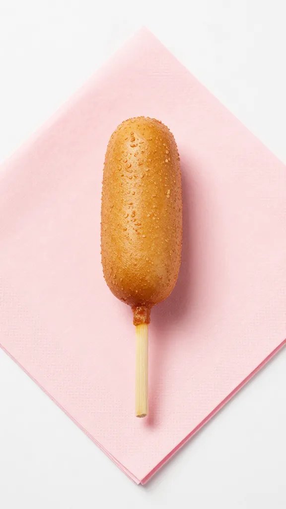 mini corn dog on pastel pink napkin