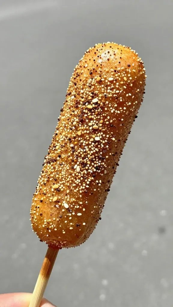 mini corn dog sprinkled with everything seasoning