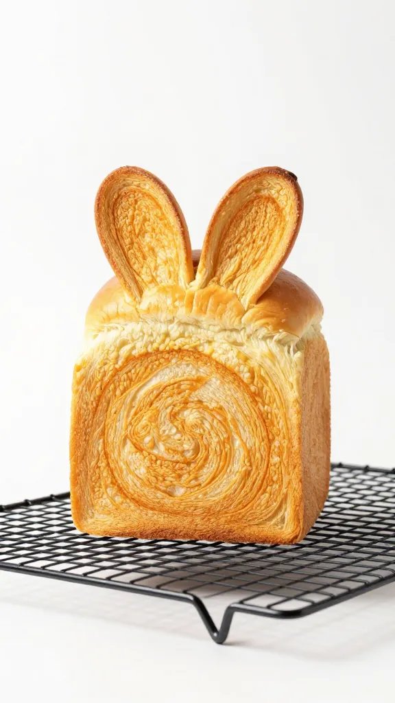 single bunny toast on cooling rack, side light