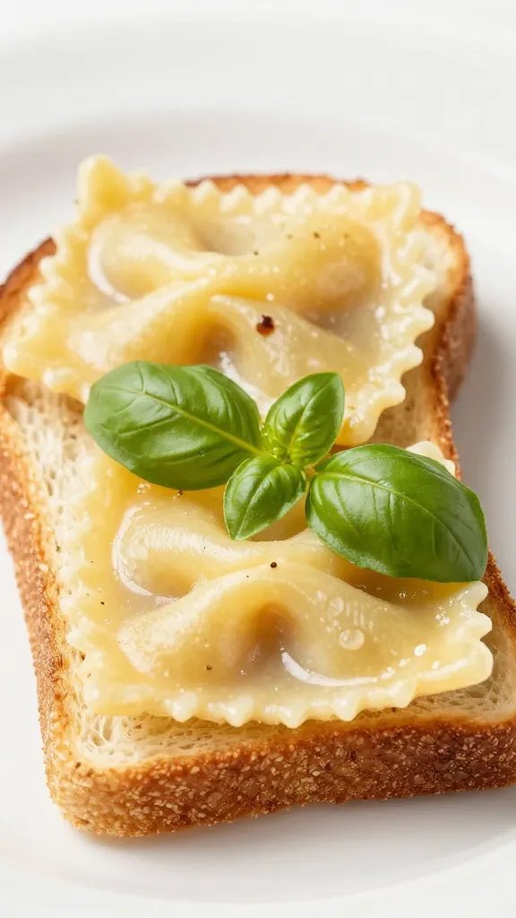 basil-leaf bowtie on bunny pizza toast, macro
