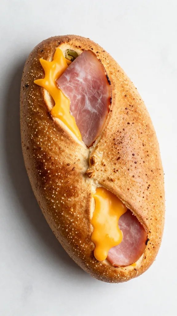 single spicy jalapeño ham pinwheel, melted cheddar detail