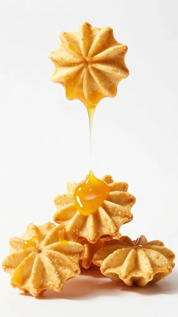 honey-mustard dipped pinwheel, drip captured mid-fall
