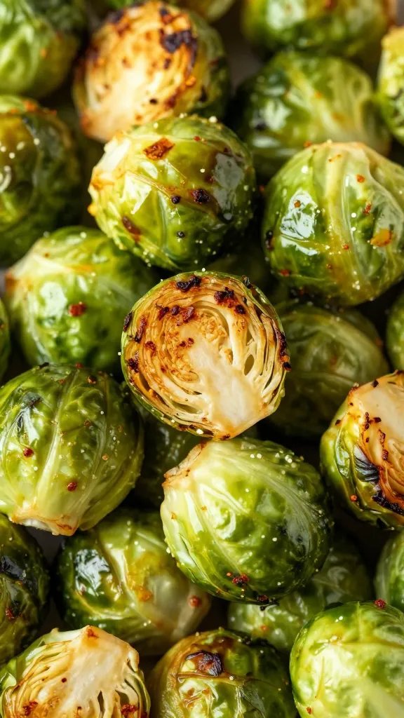 closeup of air-fried brussels sprout with charred edges