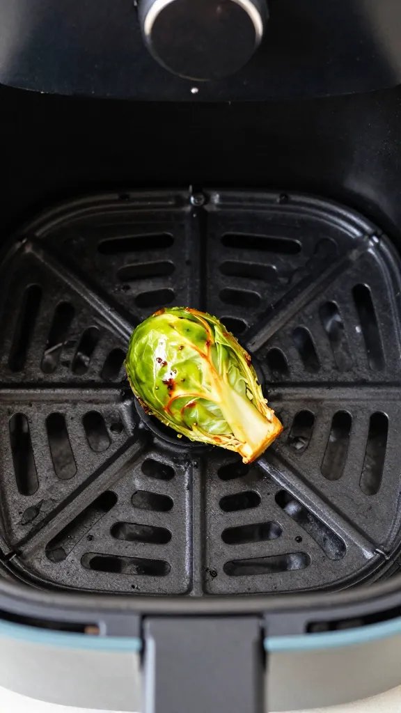 air fryer basket with single roasted brussels sprout