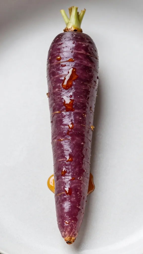 single air-fried purple carrot with glossy maple glaze