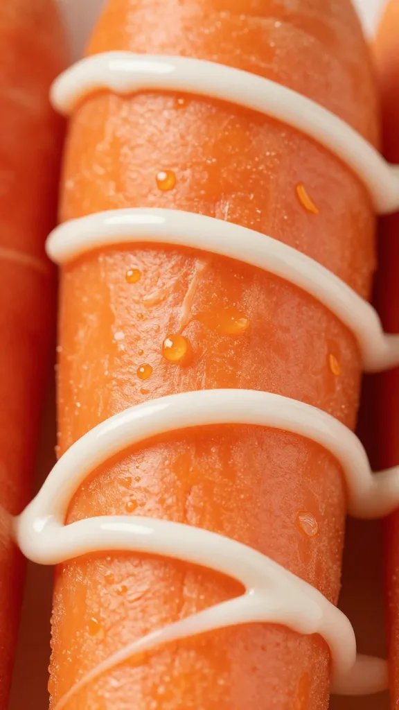 macro of maple drizzle on orange carrot surface
